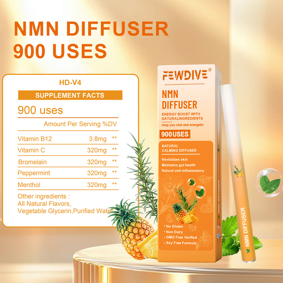 FEWDIVE Herbal Diffusion Pen Vitamin B12 Pure Herb NAD+ Berry Relaxation Stick & Oral Air Freshening, Scented Oil Diffusers Forlung Detoxification -600 Uses